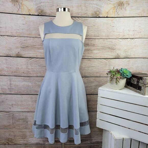 Lulus Sheer Determination Light Gray Mesh Skater Dress Size Medium - Picture 1 of 9